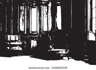 old chair and a mirror on the background of vintage wall