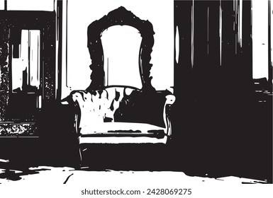 old chair and a mirror on the background of vintage wall