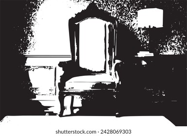 old chair and a mirror on the background of vintage wall