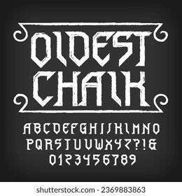 Old Chalk alphabet font. Ancient letters, numbers and symbols. Stock vector typeface for your design.