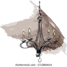 Old chandelier digital art watercolor