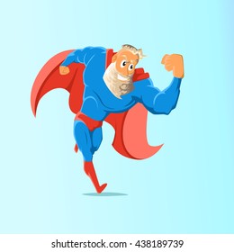 Old charismatic hipster Superhero. Superhero in action. Vector illustration.