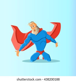 Old charismatic hipster Superhero. Superhero in action. Vector illustration.