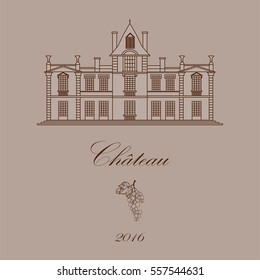Old chateau with grape. Vector illustration.