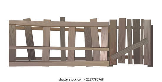 Vieja valla barata con puerta. Aislado en el vector de fondo blanco