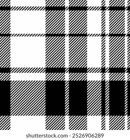 Old check seamless texture, skirt plaid tartan vector. Retail background textile fabric pattern in white and black colors palette.