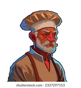 Old Chef with Beard and Moustache. Vector