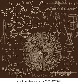 Old chemistry laboratory pattern set. Vintage vector background