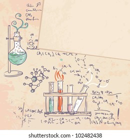 Old chemistry laboratory vector background in vintage style