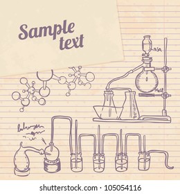 Old chemistry laboratory vector background in vintage style