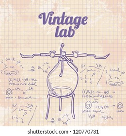 Old chemistry laboratory vector background in vintage style