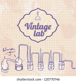 Old chemistry laboratory vector background in vintage style