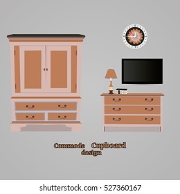 Old chest of drawers, cupboard icon, interiror room, symbol furniture, vector illustration