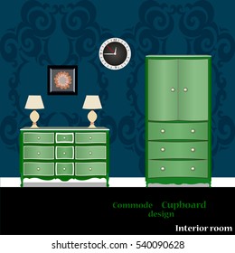Old chest of drawers, cupboard icon, interiror room, symbol furniture, vector illustration