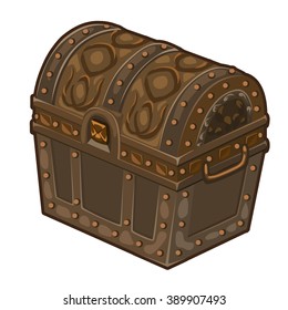 Old chest isolated on white background. Vector.