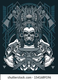 Old chief skull with sacred geometry background for mascot and t shirt design