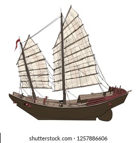 Old chinese junk - vector illustration 