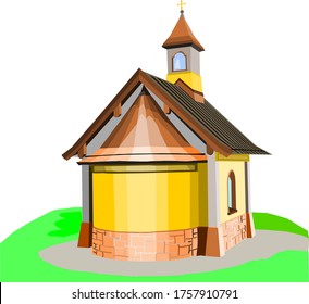 Old christian yellow chapel on a hill