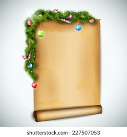 Old Christmas Sheet Of Paper.. Vector Illustration.