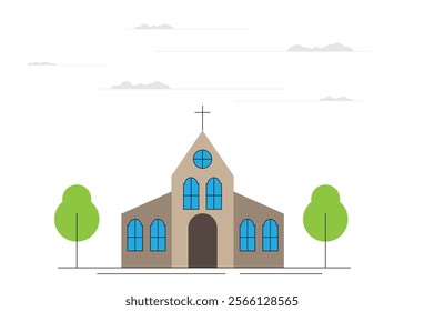 Old Church Flat Style. Buildings and architecture. Places of worship and religious architecture concept vector art