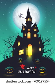 Old church halloween background. vector illustration.