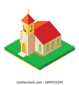 Icono antiguo de la iglesia. Isométrica ilustración del viejo icono del vector de iglesia para la web