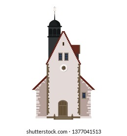 Old church, temple.  European architectural style. Vector illustration isolated on white background