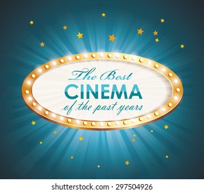 Old Cinema banner with light bulbs. Vector cinema background.