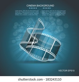 Old Cinema banner with stripe roll. Vector cinema background. 