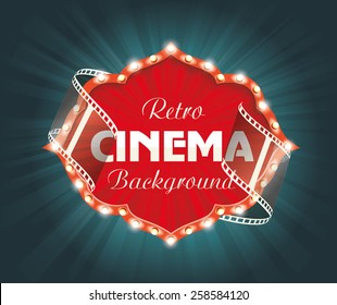 Old Cinema banner with stripe roll. Vector cinema background.