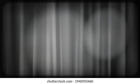 Old cinema blank Screen. Black noir screen with curtains and editable light area. Vintage retro scene like in old time hollywood movies
