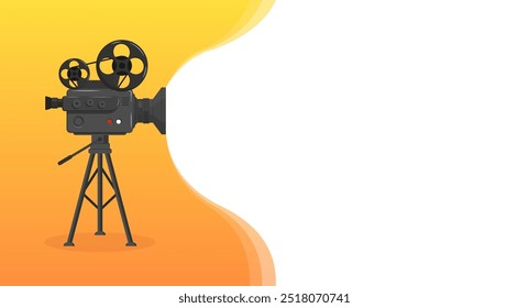 Old cinema camera icon. Flat style. Vector icon.