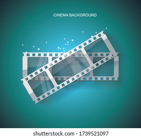 Old Cinema poster with  film tapes. Vector cinema background.