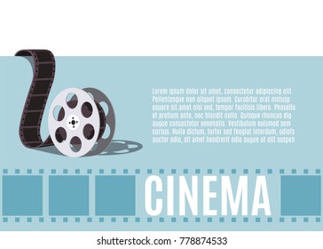 Old Cinema Projector With Movie Reel. Template For Banner, Flyer Or Poster. Vector Illustration