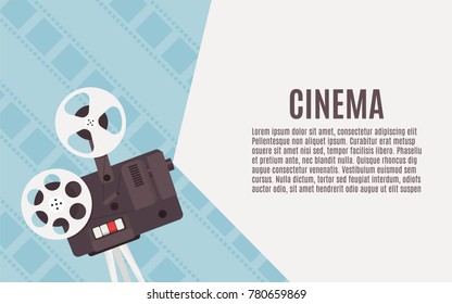 Old cinema projector. Template for banner, flyer or poster. Vector illustration
