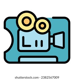 Old cinema ticket icon outline vector. Movie book. Social video color flat