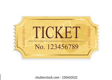 Old cinema ticket isolated on a white background, illustration.