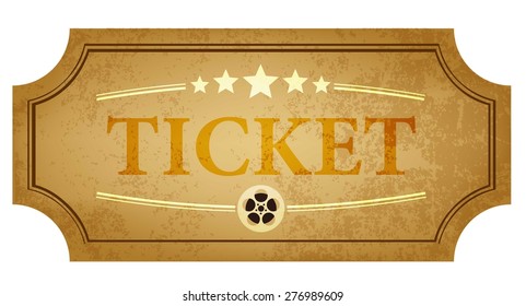 Old Cinema Ticket Isolated on White Background. Vector illustration