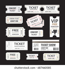 Old cinema tickets for cinema. Eps10 vector illustration. Isolated on black background