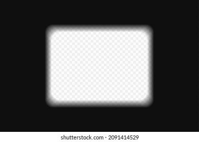 Old cinematic frame overlay texture on transparent background. Blurred vintage film strip. Vector illustration of retro camera roll. Aspect ratio 4 3, rectangle border.