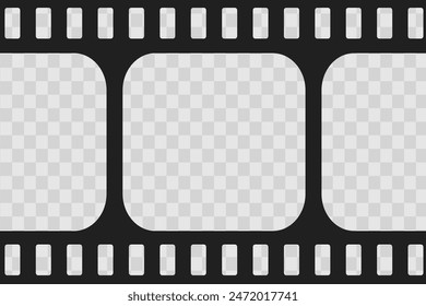 Old cinematic frame, video film strip. Retro vintage tape empty template with slide. Tape border, grunge textured silhuette. Video photo reel on transparent background 
