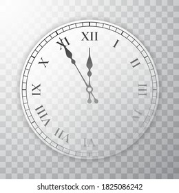 Old circle clock on transparent background. Vector illustration.