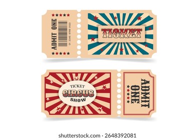 Old Circus ticket. Vector flat horizontal ticket in vintage style, simple style.	
