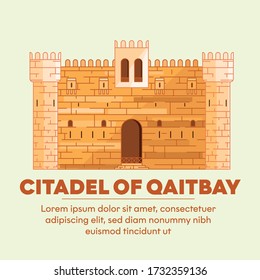 Old citadel of sultan Qaitbay isolated on grayish background, Historic castle located in Alexandria, Egypt is considered one of most famous islamic monuments