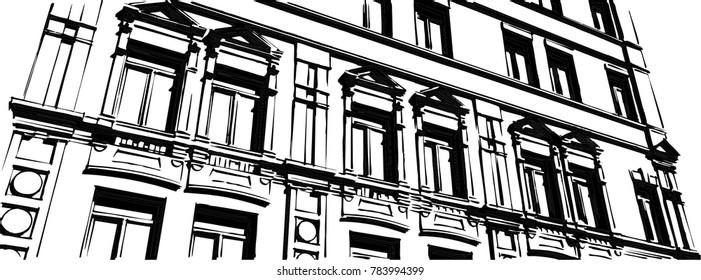 Old city, architecture building vector sketch