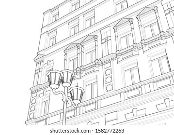 Old city architecture, vector sketch