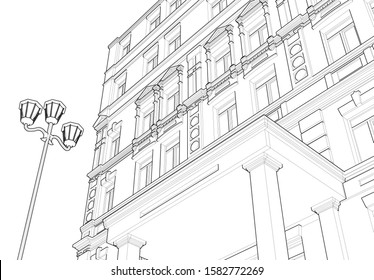 Old city architecture, vector sketch