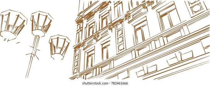 Old city architecture, vector sketch