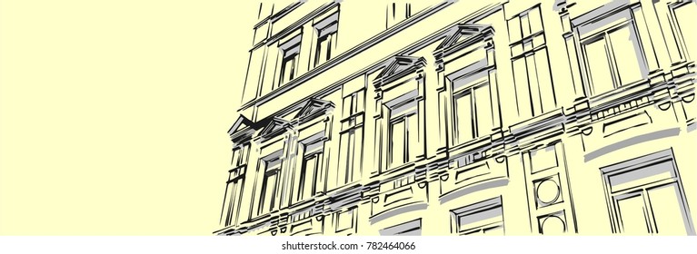 Old city architecture, vector sketch