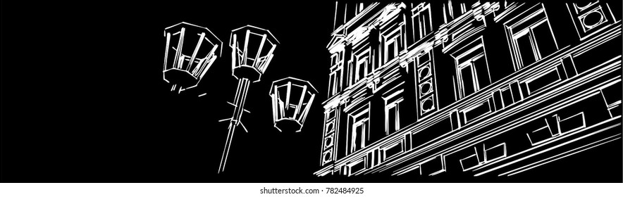 Old city architecture, vector sketch